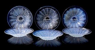 Rene Lalique (French, 1860-1945), , a set of six Oursins bowls