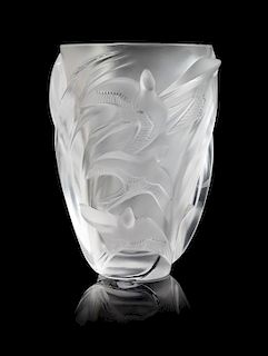 * Marie-Claude Lalique (French, 1935-2003), , a Martinets vase, depicting a continuous band of swifts in flight