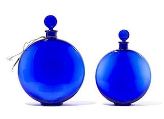 * Lalique, , two blue glass Dans la Nuit perfume bottles