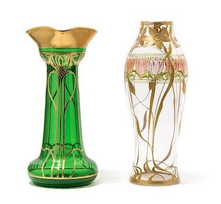 * Two Continental Art Nouveau Glass Vases, CIRCA 1900, each with gilt decoration