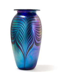 * A Studio Glass Vase, Robert Eickholt, 1994, of ovoid form with pulled feather decoration