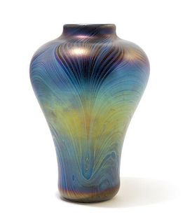 * A Studio Glass Vase, Donald Carlson, , of baluster form with peacock decoration