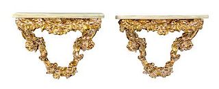 A Pair of Louis XIV Style Console Tables Height 2 1/4 x width 3 x depth 1 1/4 inches.