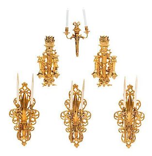 A Group of Six Two-Light Sconces Height of tallest 2 3/8 inches.