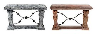 Two Renaissance Revival Style Trestle Tables Height 3 x width 5 x depth 1 3/4 inches.
