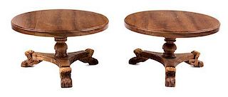 A Pair of Renaissance Revival Style Dining Tables Height 2 3/8 x diameter 4 inches.