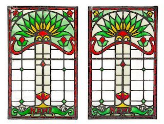 A Pair of Leaded Glass Panels 5 x 3 inches.