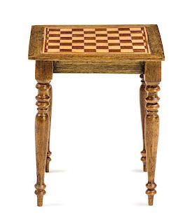 A Parquetry Games Table Height 2 3/8 x width 2 x depth 2 inches.