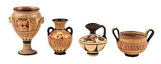 Four Greek Style Pottery Vessels Height of tallest 2 5/8 inches.