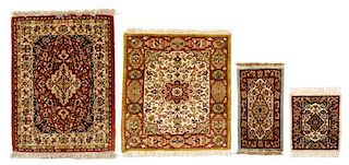 Four Persian Style Silk and Wool Blend Needlepoint Rugs Largest 11 5/8 x 8 3/4 inches.