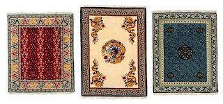 Three Wool Needlepoint Rugs Largest 11 1/8 x 8 1/8 inches.