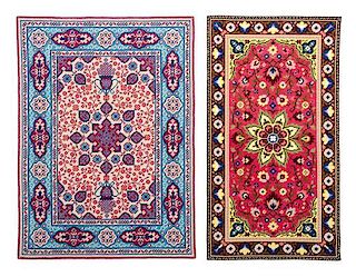 Two Needlepoint Rugs Larger 12 1/4 x 8 7/8 inches; smaller 12 3/8 x 6 5/8 inches.