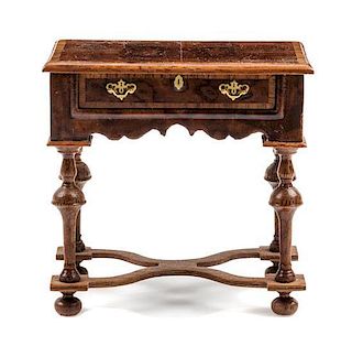 A William and Mary Style Burlwood Lowboy Height 2 1/2 x width 2 1/2 x depth 1 1/2 inches.