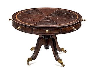 A George III Style Mahogany Drum Table Height 2 5/8 x diameter 4 inches.