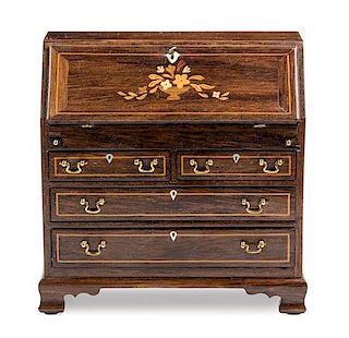 A George III Style Marquetry and Mahogany Slant Front Desk Height 3 3/8 x width 3 1/2 x depth 1 5/8 inches.