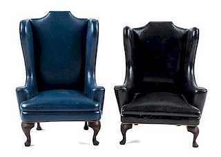 Two Leather Upholstered Wingback Chairs Height 4 x width 3 1/4 x depth 2 1/2 inches.
