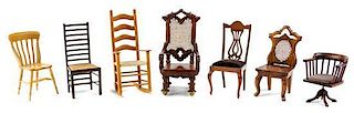 An Assembled Group of Seven Chairs Height of tallest 4 x width 1 7/8 x depth 1 7/8 inches.