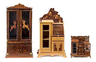 Three Display Cabinets Height 5 3/4 x width 3 1/8 x depth 1 1/2 inches.