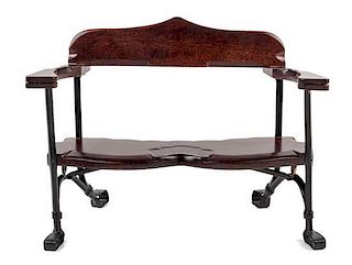 A Mahogany and Enameled Metal Bench Height 4 1/8 x width 5 3/8 x depth 3 1/4 inches.