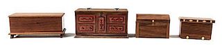 An Assembled Group of Three Chests and a Trunk Largest height 2 1/4 x width 4 1/2 x depth 1 3/4 inches.