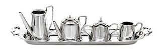 An English Silver Four-Piece Tea Service, A. Marston & Co., Birmingham, 1986 and others, comprising a teapot, a coffee pot, a