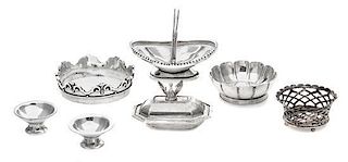 A Collection of Seven English Silver Table Articles, Various Makers, comprising a covered entree dish with a phoenix form fin