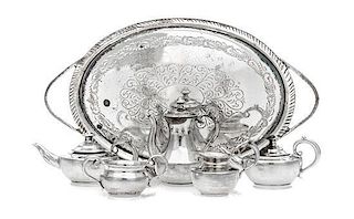 An English Silver Six-Piece Tea and Coffee Service, William Gordon Blacklock, London, comprising two teapots, a coffee pot, a
