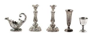 A Group of Five Silver Table Articles, Harry Smith, Perrysville, IN, comprising two candlesticks, a sauce boat and two goblet