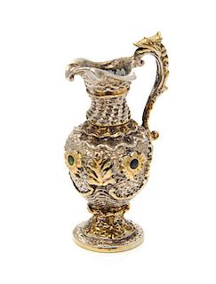A Jewel-Inset Silver-Gilt Ewer, Harry Smith, Perrysville, IN, having a serpentine handle.