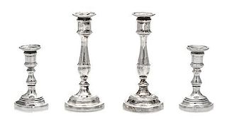 Two Pairs of American Silver Candlesticks, Obadiah Fisher, New York, NY, each having a baluster form stem surmounting a stepp