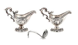 A Pair of American Silver Sauce Boats, Obadiah Fisher, New York, NY, each having a beaded rim and a scrolled handle, the body