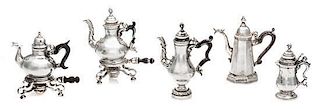 A Group of Five American Silver Tea and Coffee Articles, Obadiah Fisher, New York, NY, comprising two kettles on stands, a te