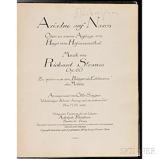Strauss, Richard (1864-1949) Ariadne auf Naxos  , Signed.