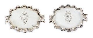 A Pair of American Silver Two-Handled Serving Trays, Obadiah Fisher, New York, NY, each having an undulating rim with acanthu