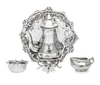 An American Silver Three-Piece Tea Service, Norma Lambert, 1977/1978, comprising a kettle on stand, a creamer, a waste bowl a