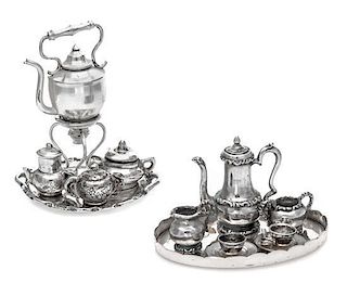 A Collection of Silver Tea and Coffee Articles, Various Makers, comprising a three-piece service of baluster form having C-sc