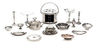 A Collection of Silver Table Articles, Various Makers, comprising a covered pot, four dishes, two footed bowls, two candlesti