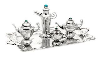A Silver Four-Piece Tea and Coffee Service, Manner of Elizabeth Whitman, Scottsdale, AZ, comprising a teapot, a coffee pot, a