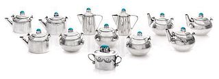 A Collection of Native American Silver Tea and Coffee Articles, Wesley K. Whitman, Navajo, comprising three teapots, three co