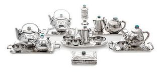 A Collection of Native American Silver Table Articles, Various Makers, comprising five trays, five cups, two pairs of teapots