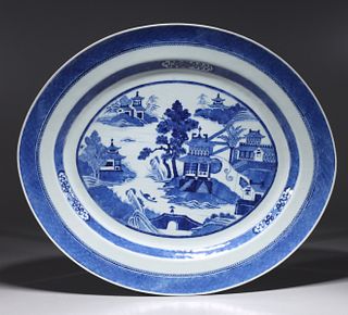 Antique Chinese Blue & White Porcelain Platter