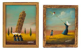 Henry Ramirez Jr., (Argentinian, 20th Century), Woman and Child Flying Kite and Leaning Tower of Pisa (two works)