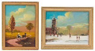 Henry Ramirez Jr., (Argentinian, 20th Century), Village Scene and Carriage Ride (two works)