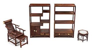 A Collection of Chinese Style Furniture Articles Display cabinet height 5 1/2 x width 3 1/4 x depth 1 1/2 inches.
