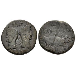 GAUL, Nemausus. Augustus, with Agrippa. 27 BC-AD 14. Ã† Dupondius (25mm, 12.33 g,