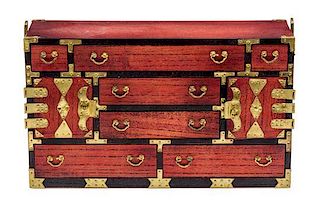 A Japanese Brass Mounted Tansu Chest Height 3 1/4 x width 5 x depth 1 3/4 inches.