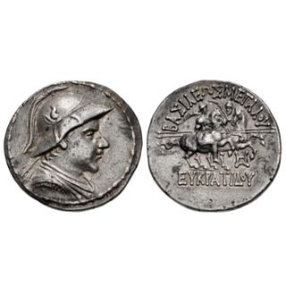 BAKTRIA, Greco-Baktrian Kingdom.Eukratides I Megas. c.170-145 BC. AR Tetradrachm