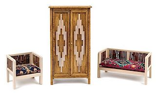 Three Southwestern Style Furniture Articles Height of armoire 6 5/8 inches.