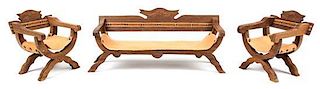 Three Southwestern Style Furniture Articles Width of bench 6 1/2 inches.