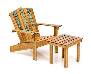 A Southwestern Style Lounge Chair and Side Table Height of chair 2 7/8 inches.